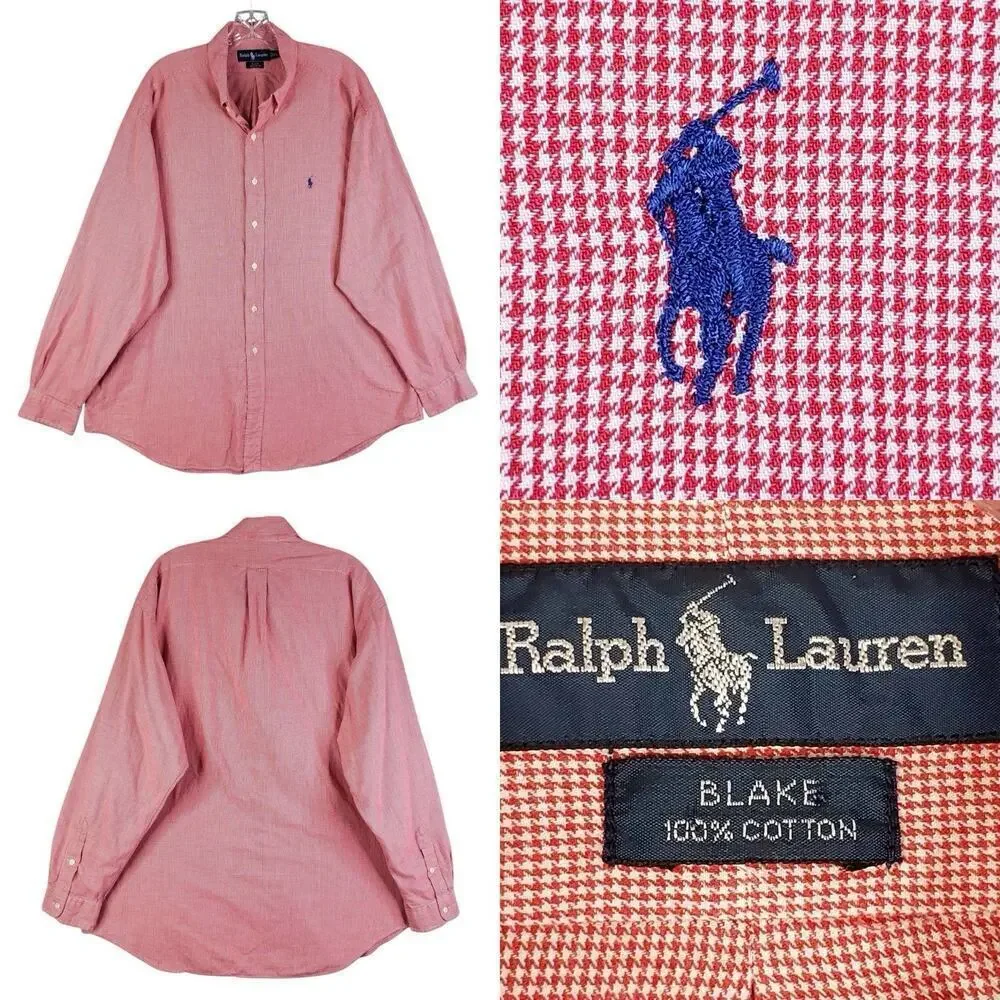 Polo Ralph Lauren Shirt Oxford Button Down LS Mens Size ? Red Houndstooth